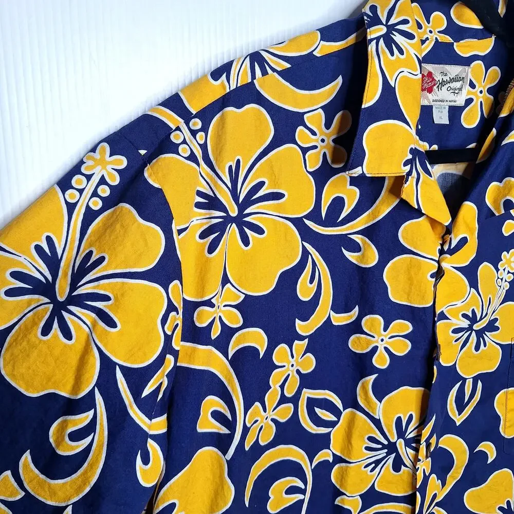 Hilo Hattie Hawaiian Shirt Mens XL Floral Hibiscus Cotton Camp Berkeley Warriors